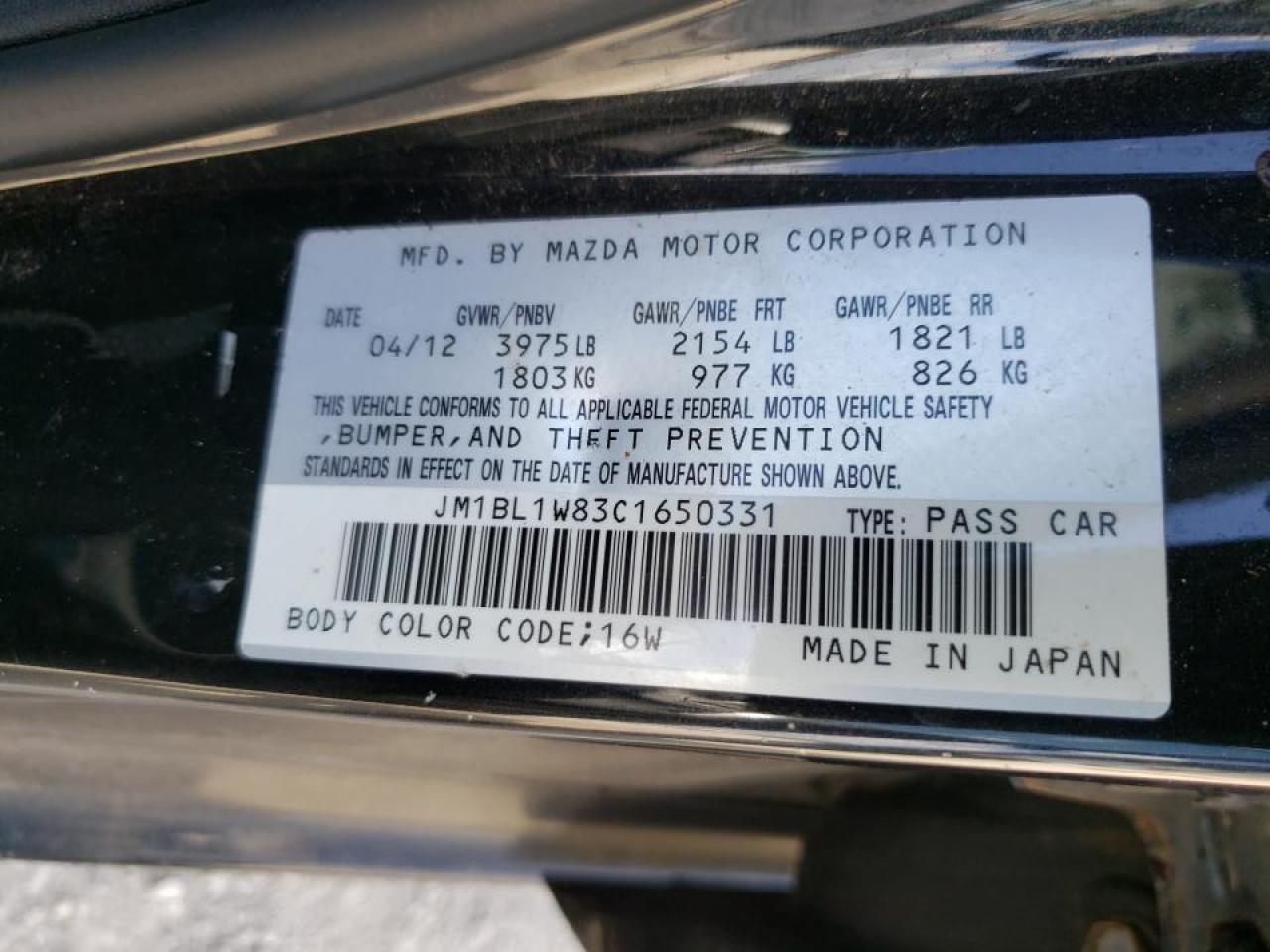 Photo 10 from auction – 2012 MAZDA 3 I with VIN JM1BL1W83C1650331