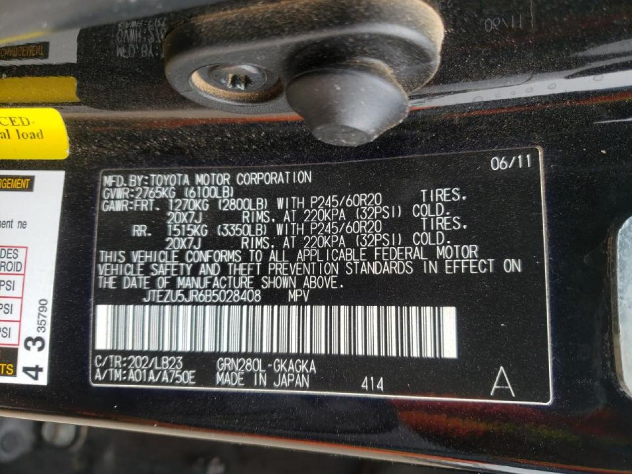 صورة رقم 10 من المزاد - 2011 TOYOTA 4RUNNER SR مع VIN JTEZU5JR6B5028408