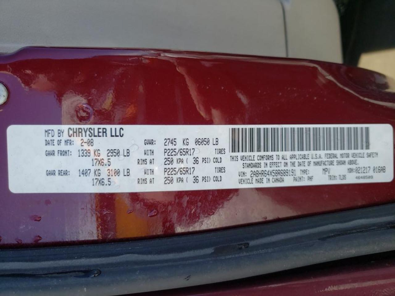 Photo 10 from auction – 2008 CHRYSLER TOWN & COU with VIN 2A8HR64X58R689191