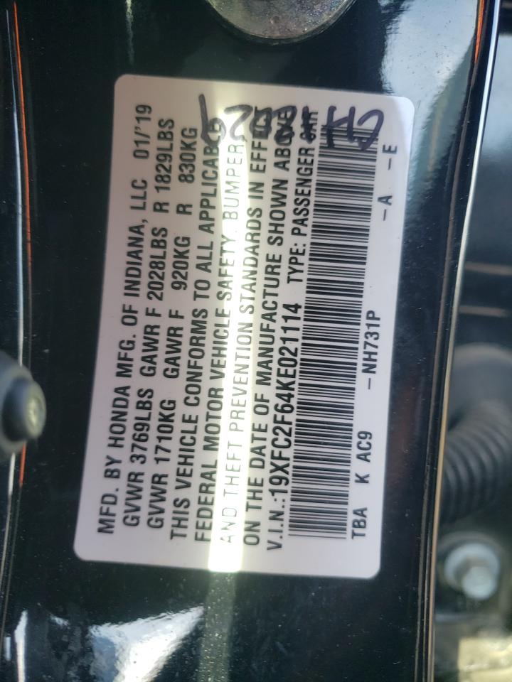 Photo 10 from auction – 2019 HONDA CIVIC LX with VIN 19XFC2F64KE021114