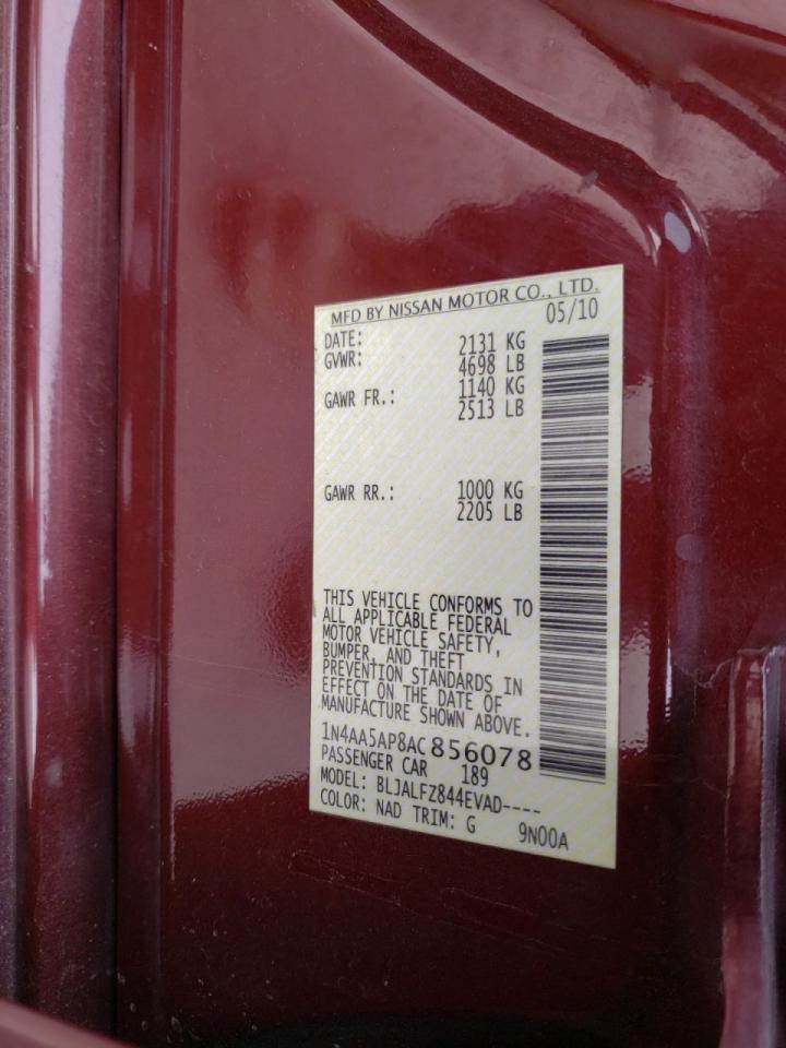 Photo 10 from auction – 2010 NISSAN MAXIMA S with VIN 1N4AA5AP8AC856078