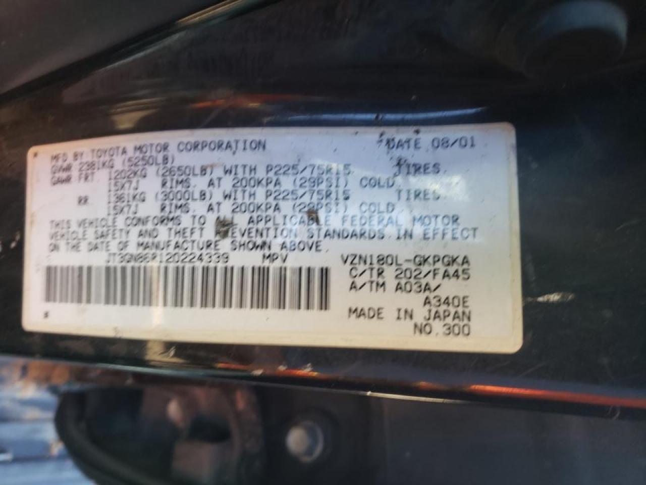 Photo 10 from auction – 2002 TOYOTA 4RUNNER SR with VIN JT3GN86R120224339