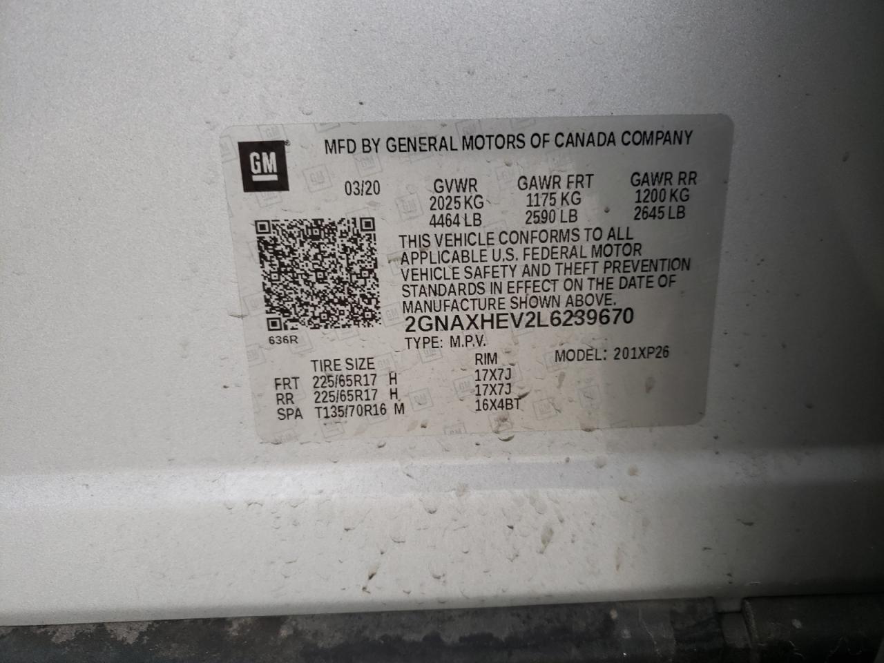 Photo 10 from auction – 2020 CHEVROLET EQUINOX LS with VIN 2GNAXHEV2L6239670