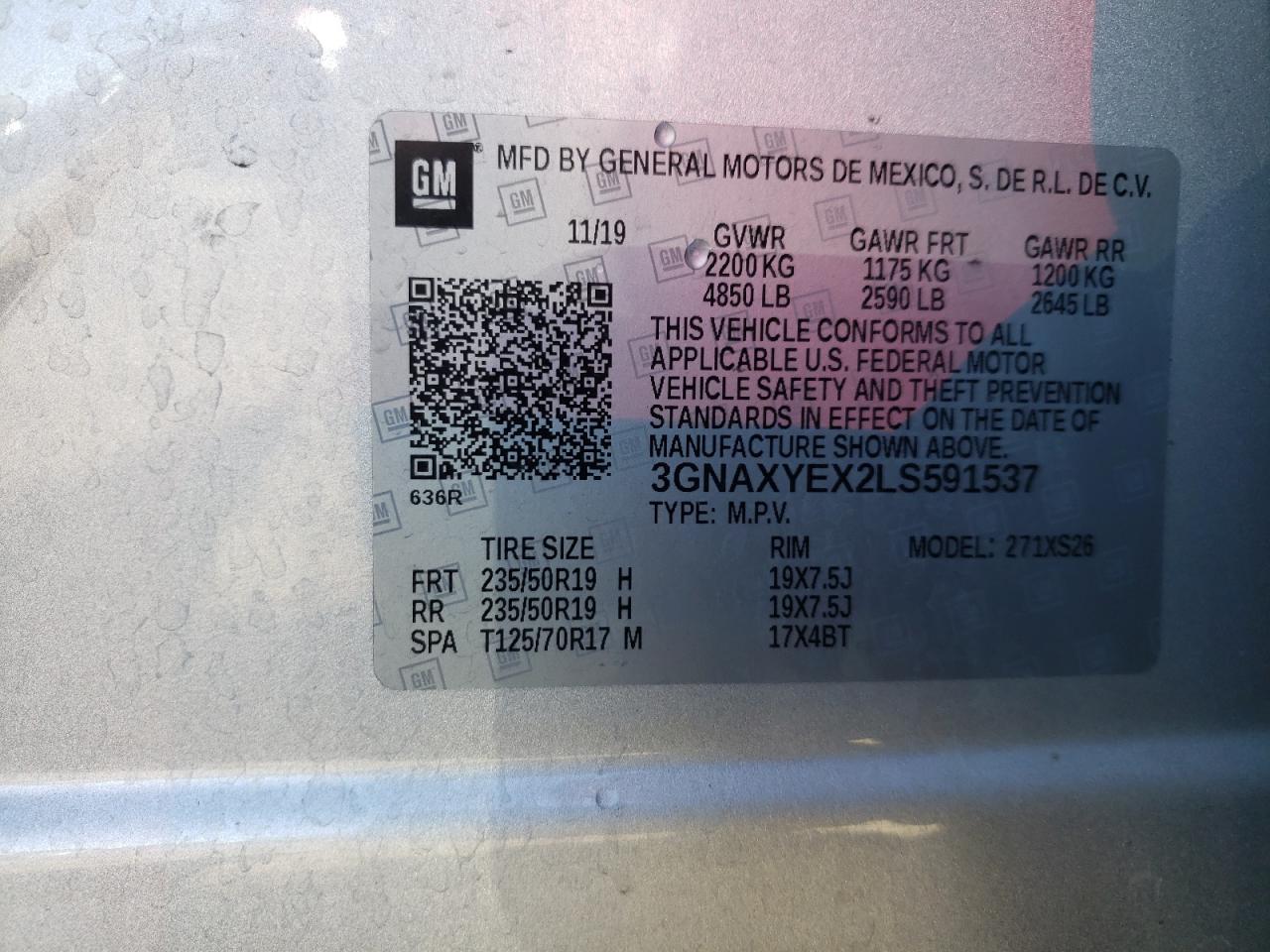 Photo 10 from auction – 2020 CHEVROLET EQUINOX PR with VIN 3GNAXYEX2LS591537