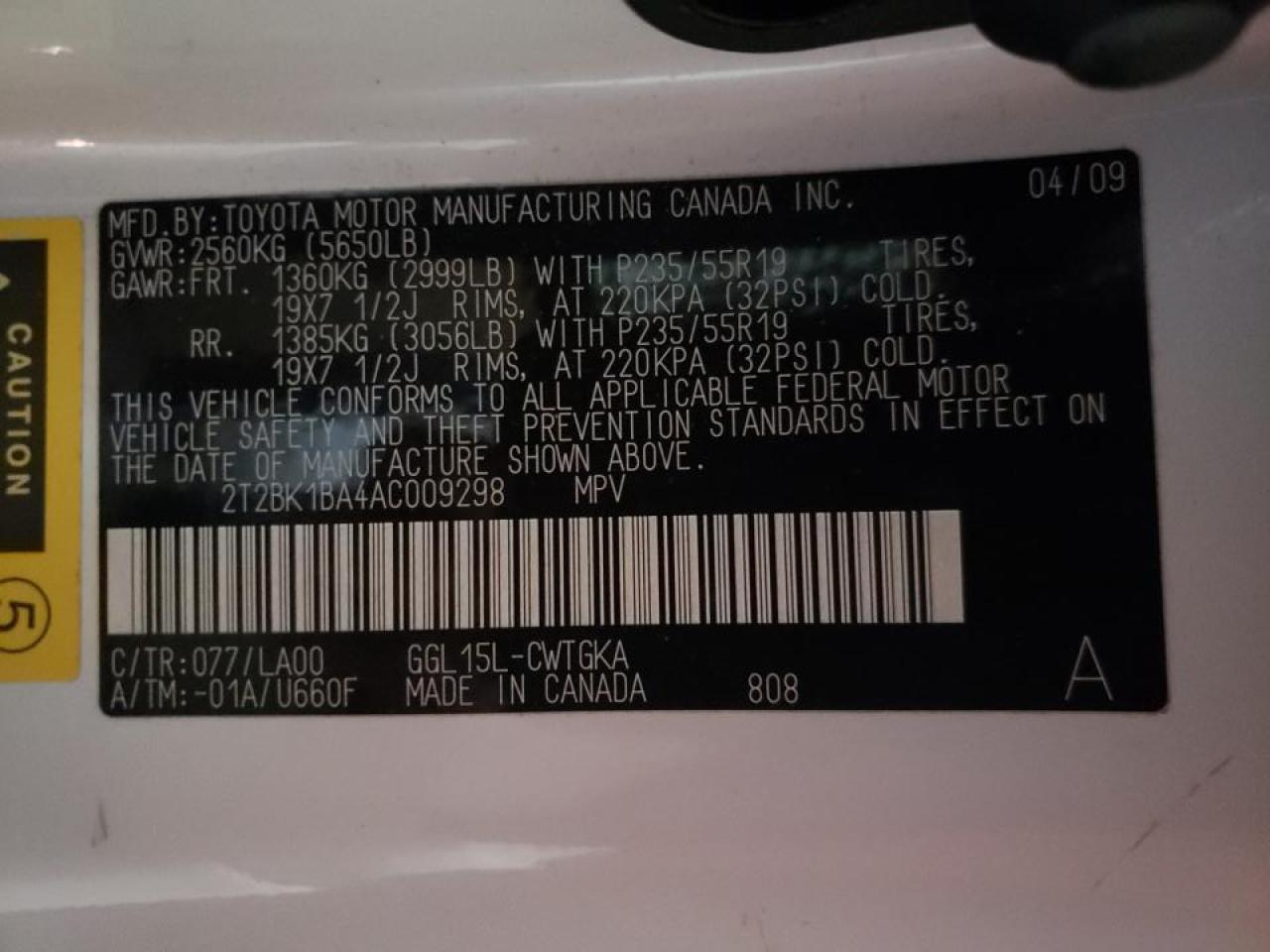 Photo 10 from auction – 2010 LEXUS RX 350 with VIN 2T2BK1BA4AC009298