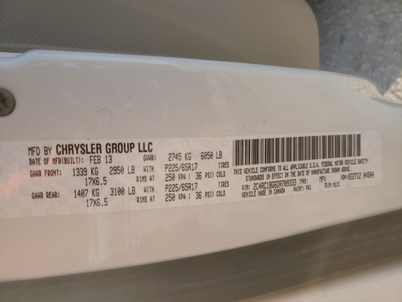 Photo 10 from auction – 2013 CHRYSLER TOWN & COU with VIN 2C4RC1BG6DR709333