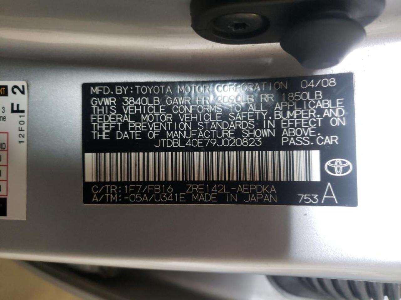 Photo 10 from auction – 2009 TOYOTA COROLLA with VIN JTDBL40E79J020823