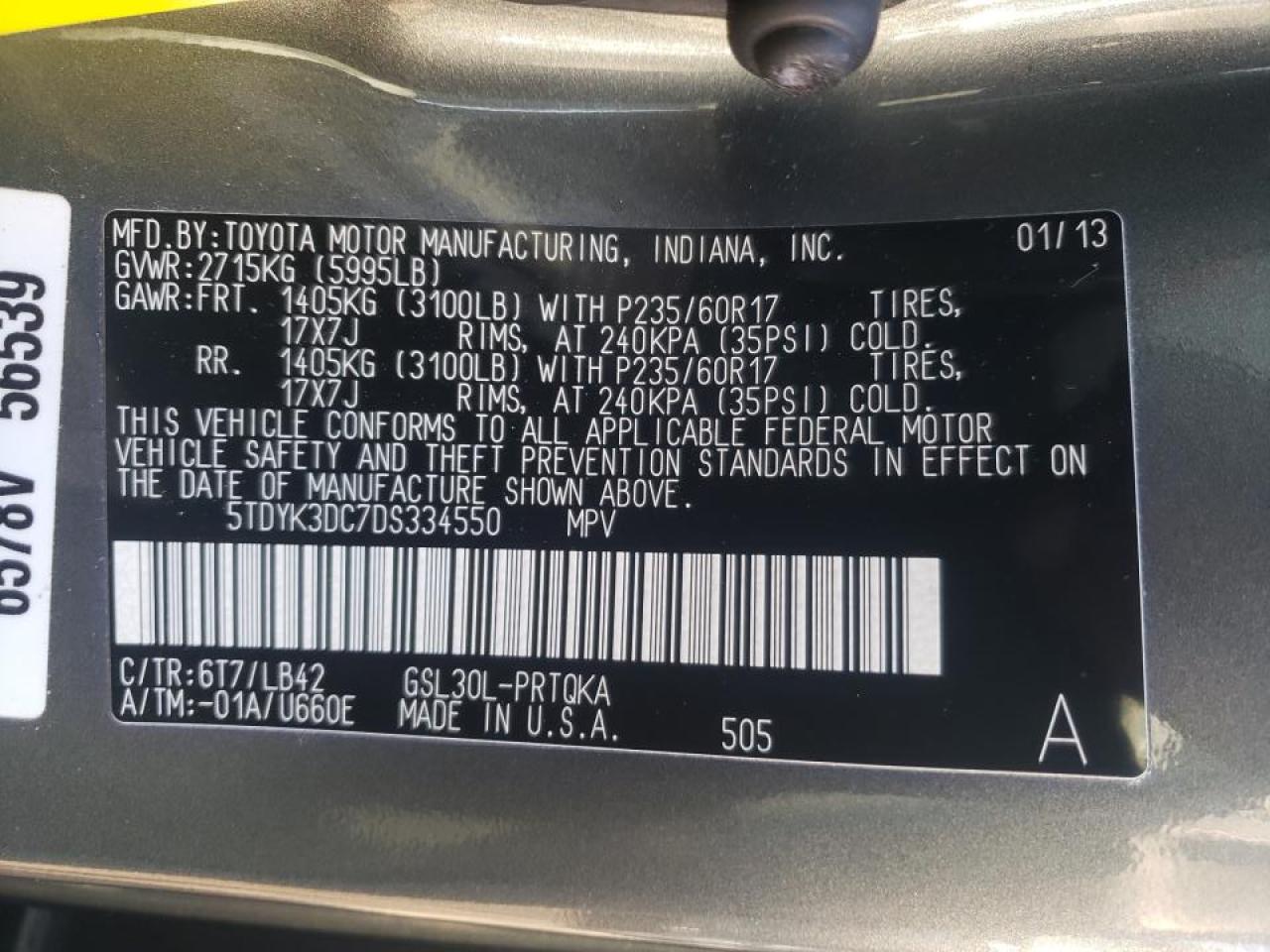 Photo 10 from auction – 2013 TOYOTA SIENNA XLE with VIN 5TDYK3DC7DS334550