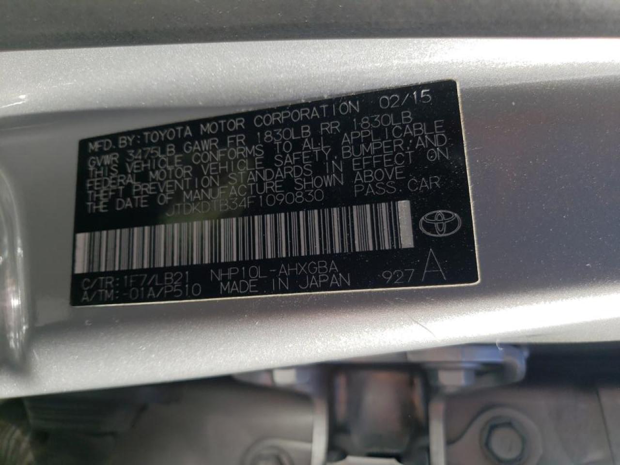 Photo 10 from auction – 2015 TOYOTA PRIUS C with VIN JTDKDTB34F1090830