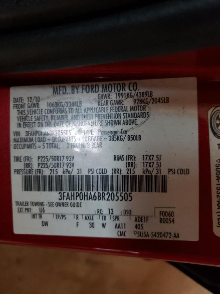 Photo 10 from auction – 2011 FORD FUSION SE with VIN 3FAHP0HA6BR205505