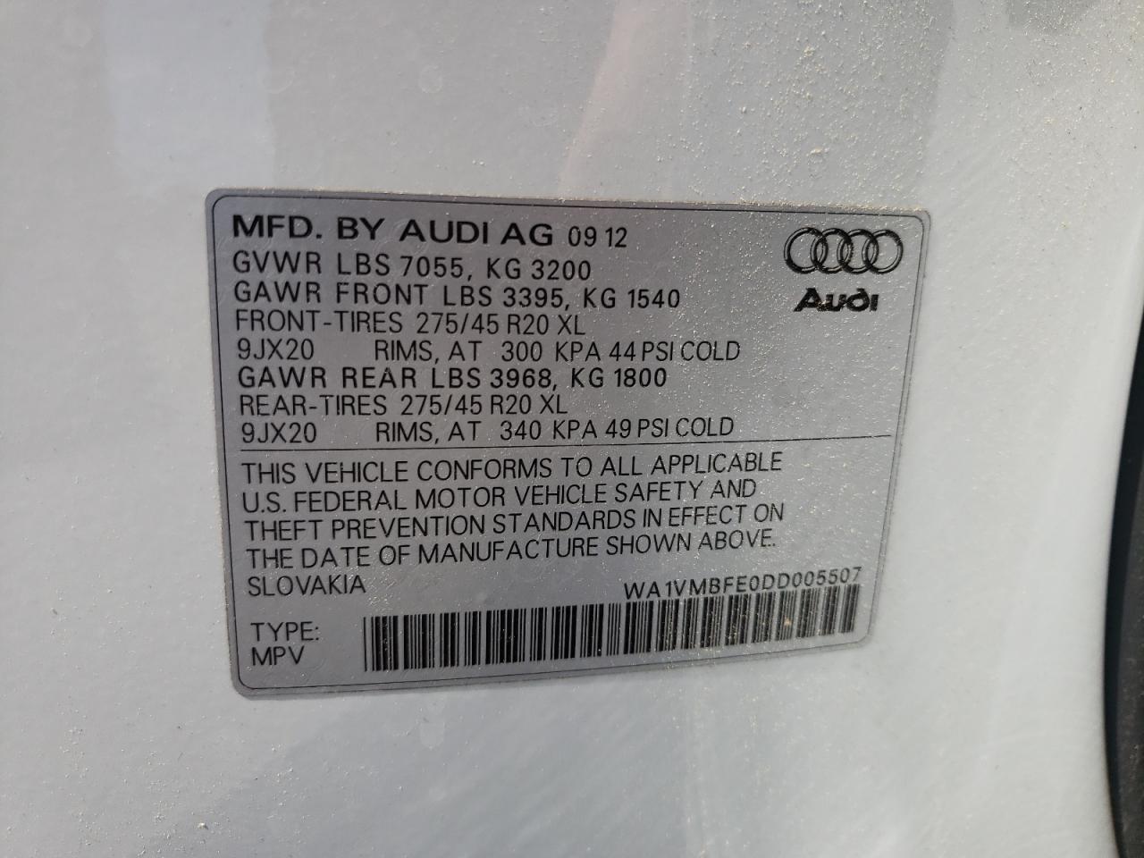 Photo 10 from auction – 2013 AUDI Q7 PRESTIG with VIN WA1VMBFE0DD005507