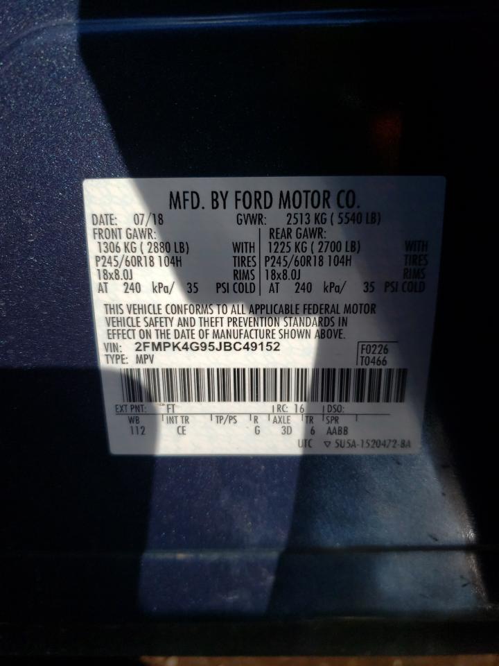 Photo 10 from auction – 2018 FORD EDGE SE with VIN 2FMPK4G95JBC49152