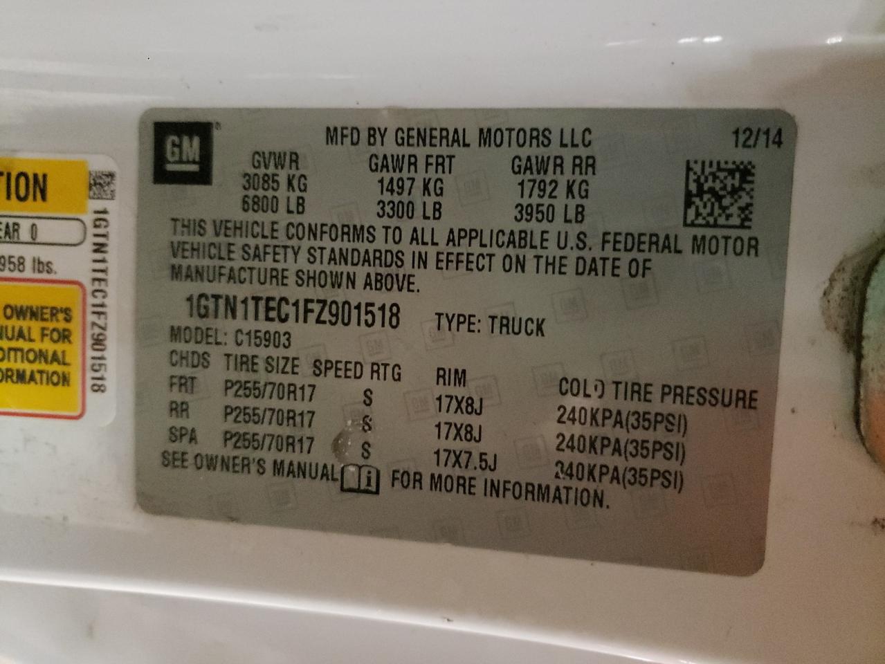Photo 10 from auction – 2015 GMC SIERRA C15 with VIN 1GTN1TEC1FZ901518