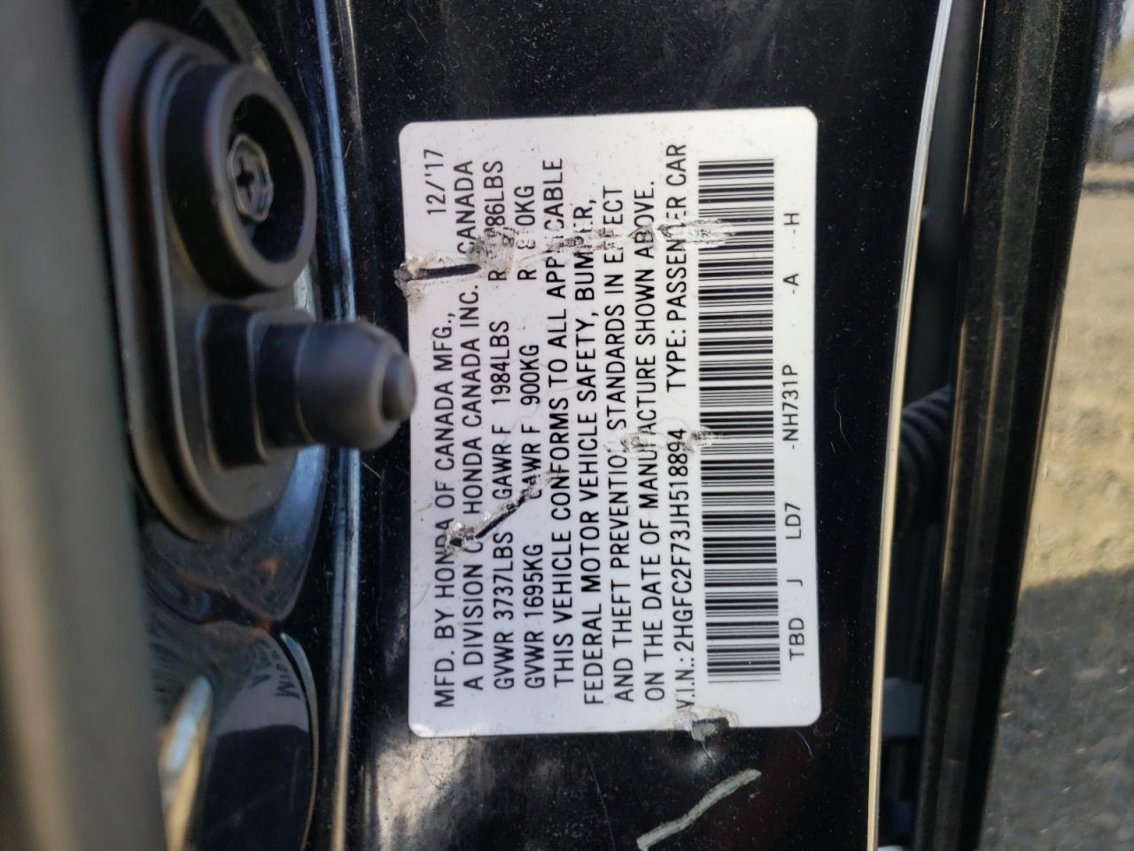 Photo 10 from auction – 2018 HONDA CIVIC EX with VIN 2HGFC2F73JH518894