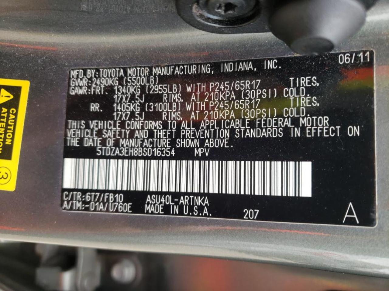 Фото 10 с аукциона – 2011 TOYOTA HIGHLANDER с VIN 5TDZA3EH8BS016354