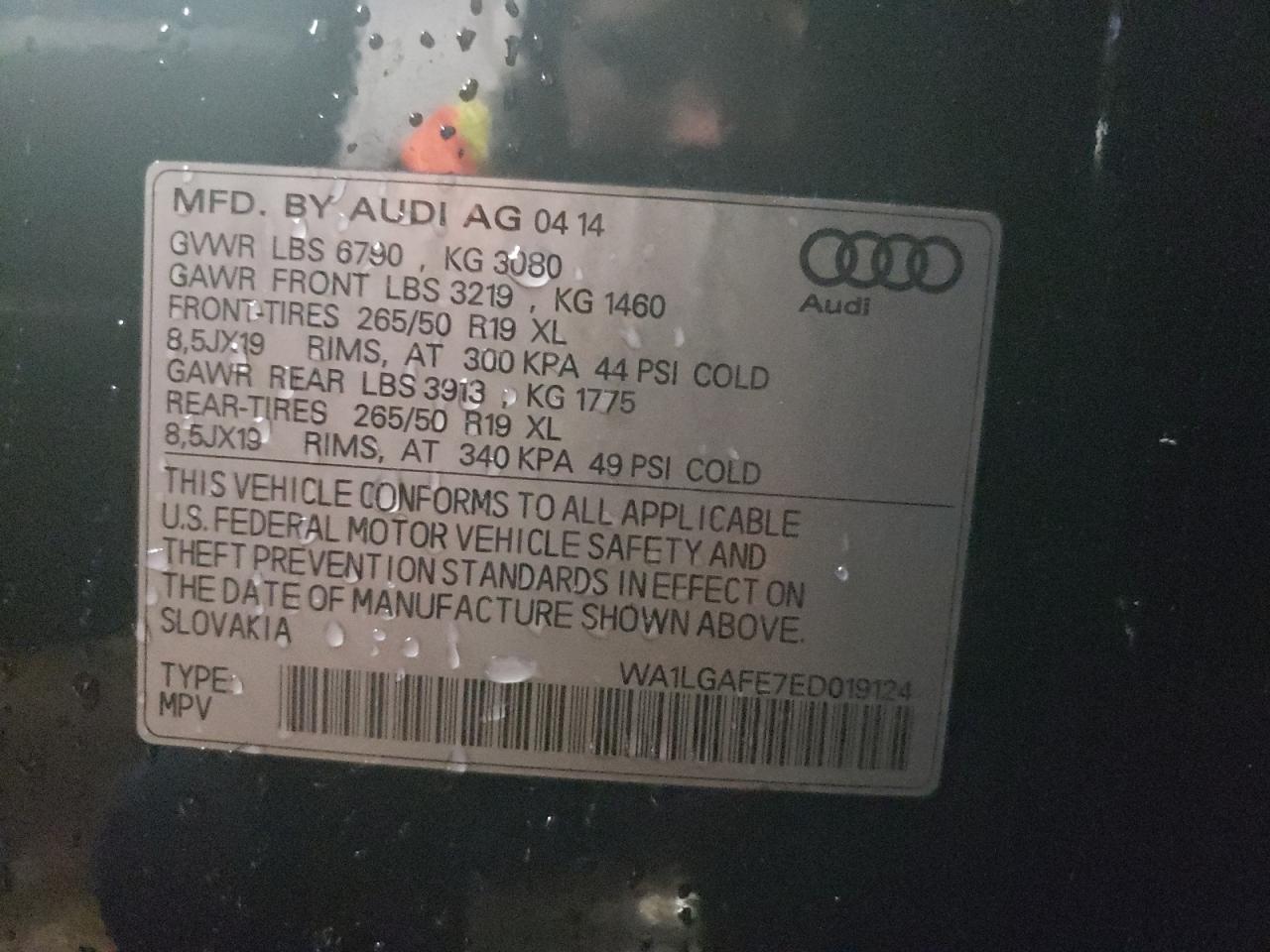 Photo 10 from auction – 2014 AUDI Q7 PREMIUM with VIN WA1LGAFE7ED019124