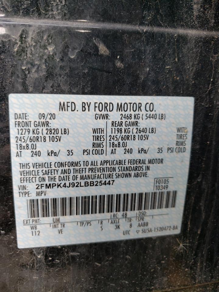 Photo 10 from auction – 2020 FORD EDGE SEL with VIN 2FMPK4J92LBB25447