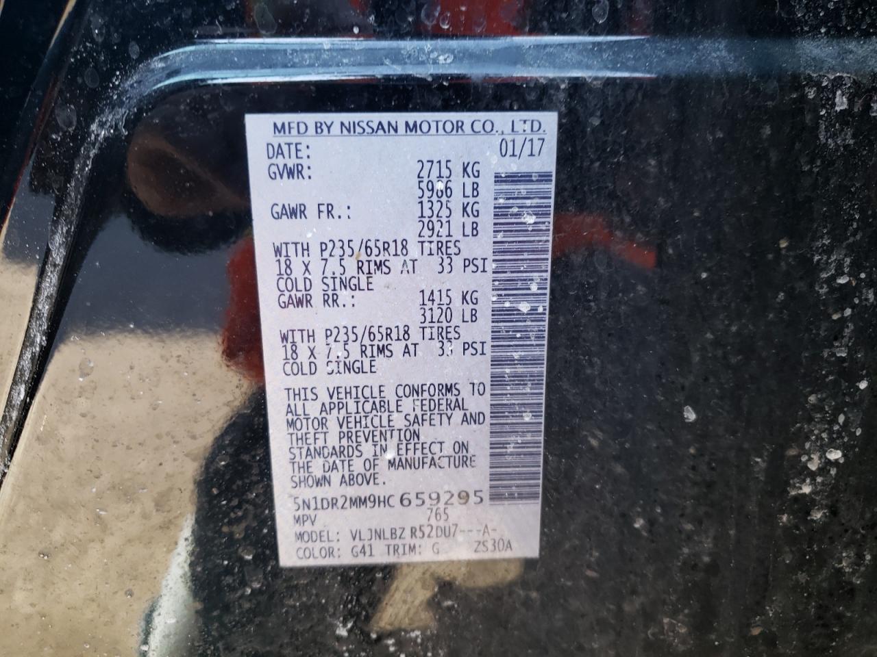 Photo 10 from auction – 2017 NISSAN PATHFINDER with VIN 5N1DR2MM9HC659295