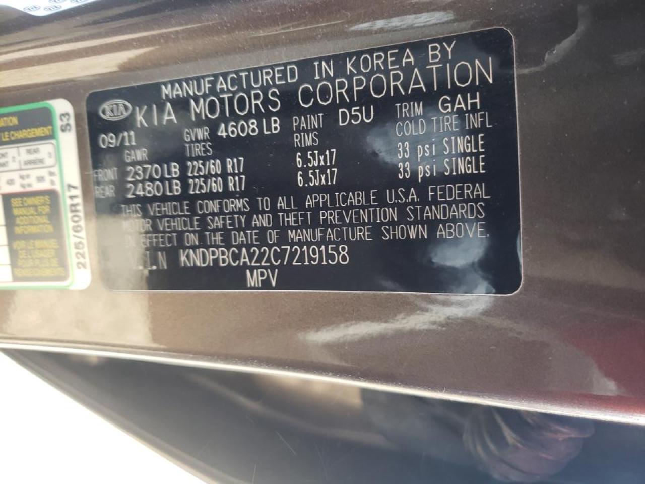Photo 10 from auction – 2012 KIA SPORTAGE L with VIN KNDPBCA22C7219158