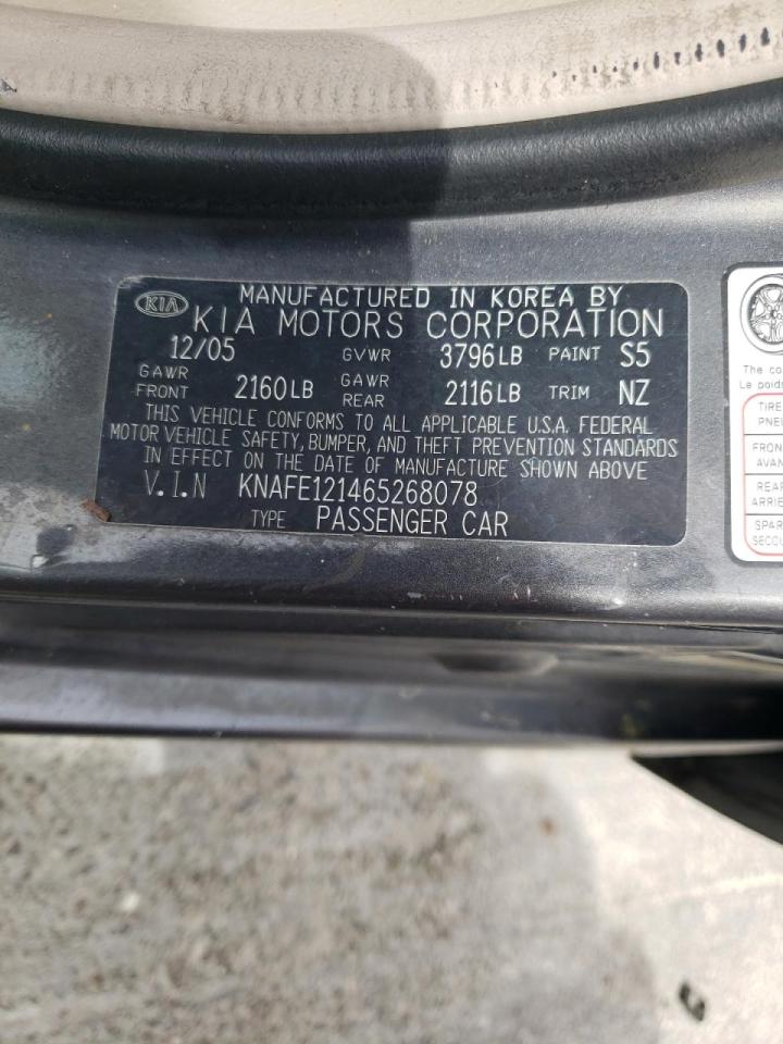 Photo 10 from auction – 2006 KIA SPECTRA with VIN KNAFE121465268078
