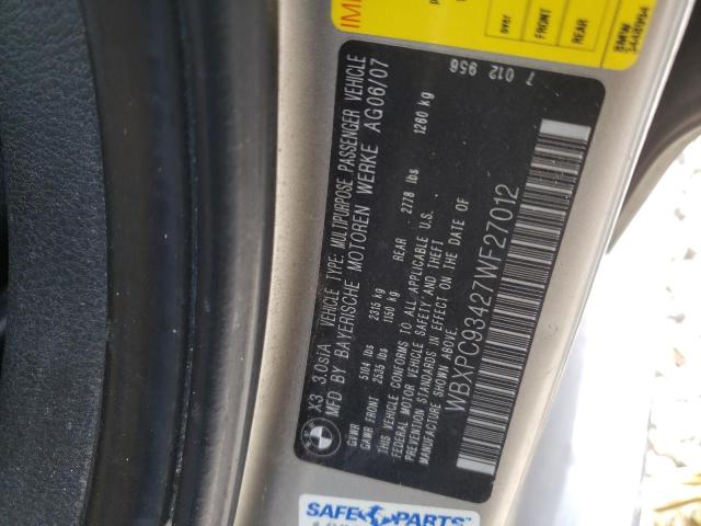Photo 10 from auction – 2007 BMW X3 3.0SI with VIN WBXPC93427WF27012