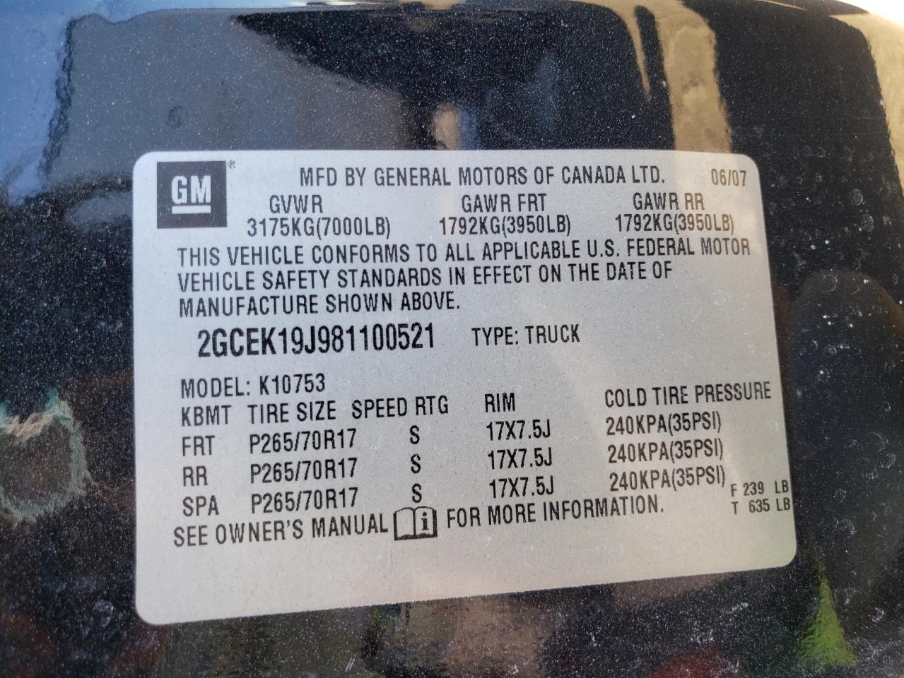 Photo 10 from auction – 2008 CHEVROLET SILVERADO with VIN 2GCEK19J981100521