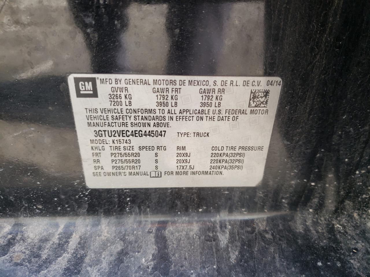 Photo 10 from auction – 2014 GMC SIERRA K15 with VIN 3GTU2VEC4EG445047