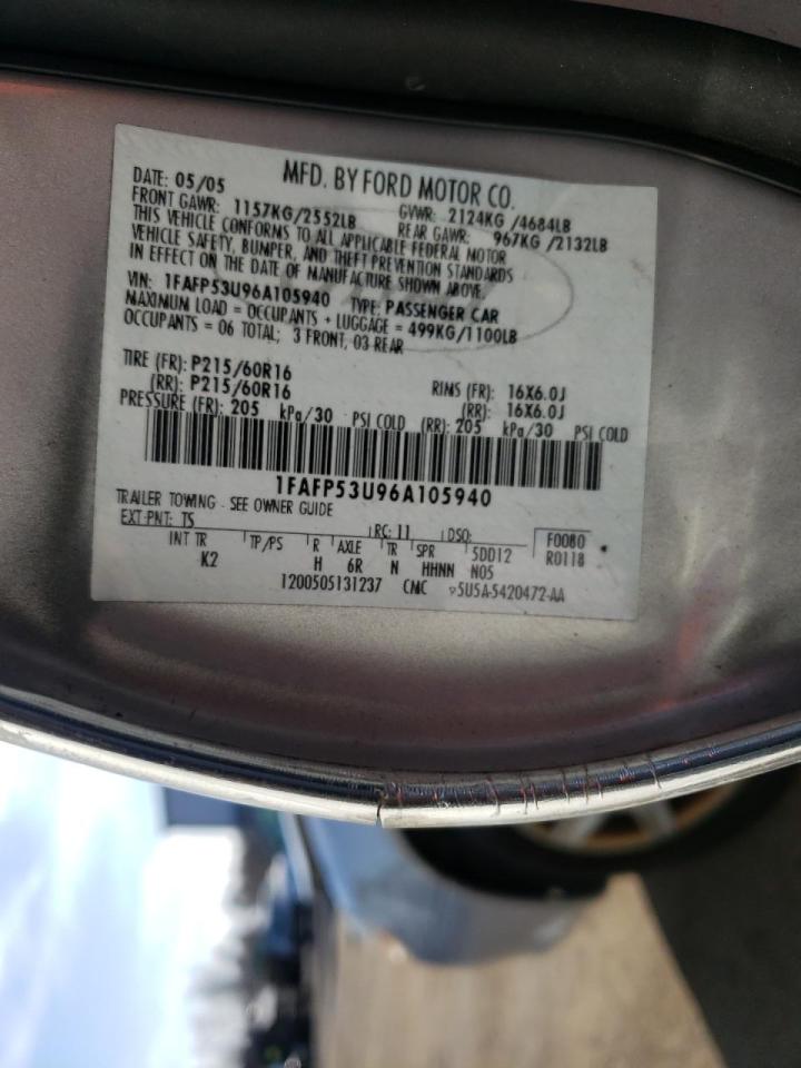 Photo 10 from auction – 2006 FORD TAURUS SE with VIN 1FAFP53U96A105940