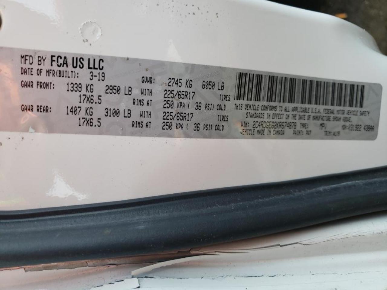 Photo 10 from auction – 2019 DODGE GRAND CARA with VIN 2C4RDGEG2KR674878