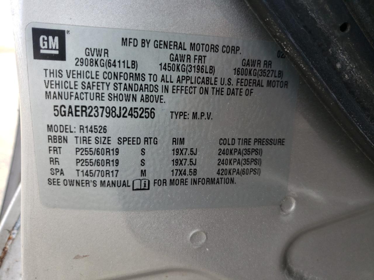 Photo 10 from auction – 2008 BUICK ENCLAVE CX with VIN 5GAER23798J245256