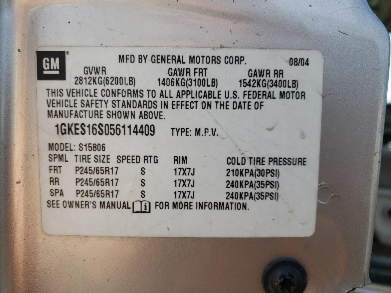 Photo 10 from auction – 2005 GMC ENVOY with VIN 1GKES16S856101780