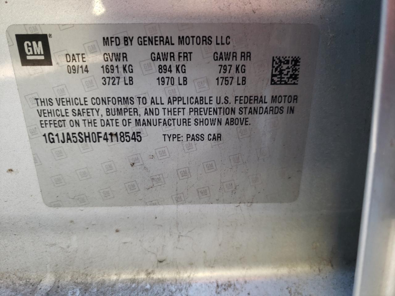 Photo 10 from auction – 2015 CHEVROLET SONIC LS with VIN 1G1JA5SH0F4118545