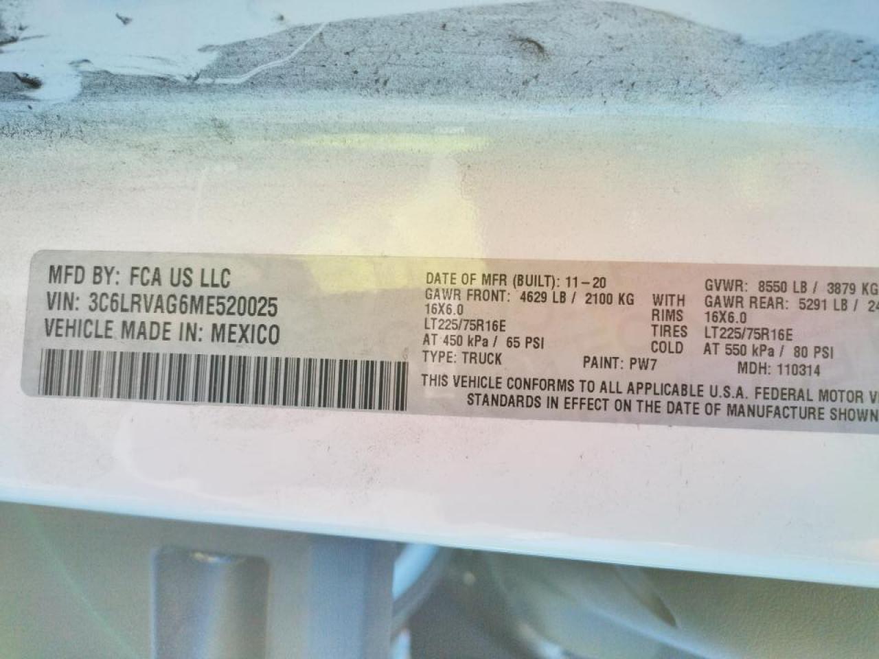 Photo 10 from auction – 2021 RAM PROMASTER with VIN 3C6LRVAG6ME520025