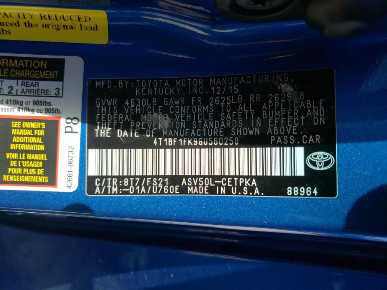 Photo 10 from auction – 2016 TOYOTA CAMRY LE with VIN 4T1BF1FK9GU560250