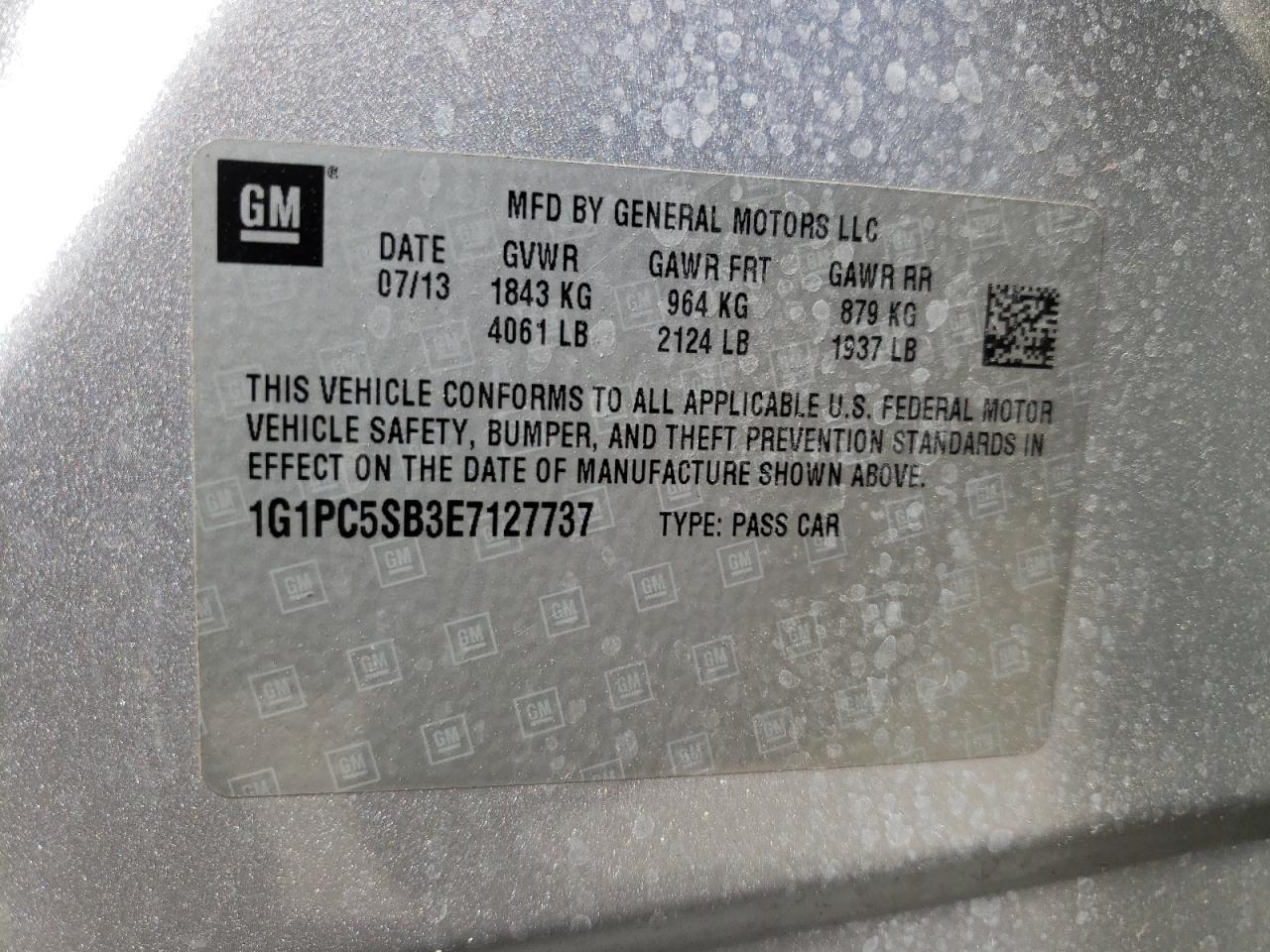 Photo 10 from auction – 2014 CHEVROLET CRUZE LT with VIN 1G1PC5SB3E7127737