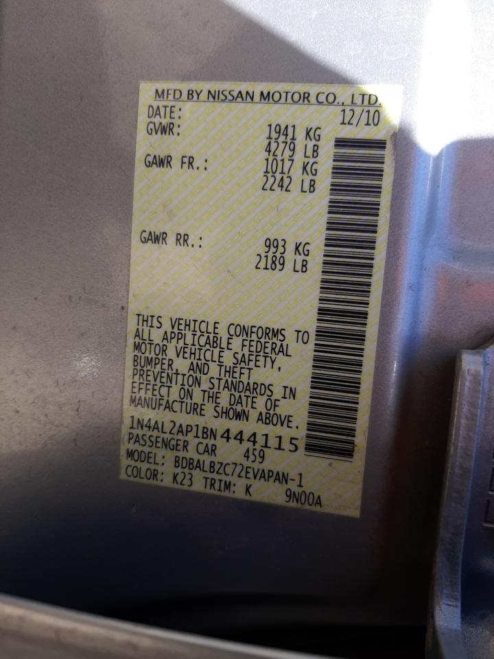 Photo 10 from auction – 2011 NISSAN ALTIMA BAS with VIN 1N4AL2AP1BN444115