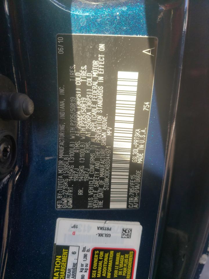 Photo 10 from auction – 2011 TOYOTA SIENNA SPO with VIN 5TDXK3DC4BS044971