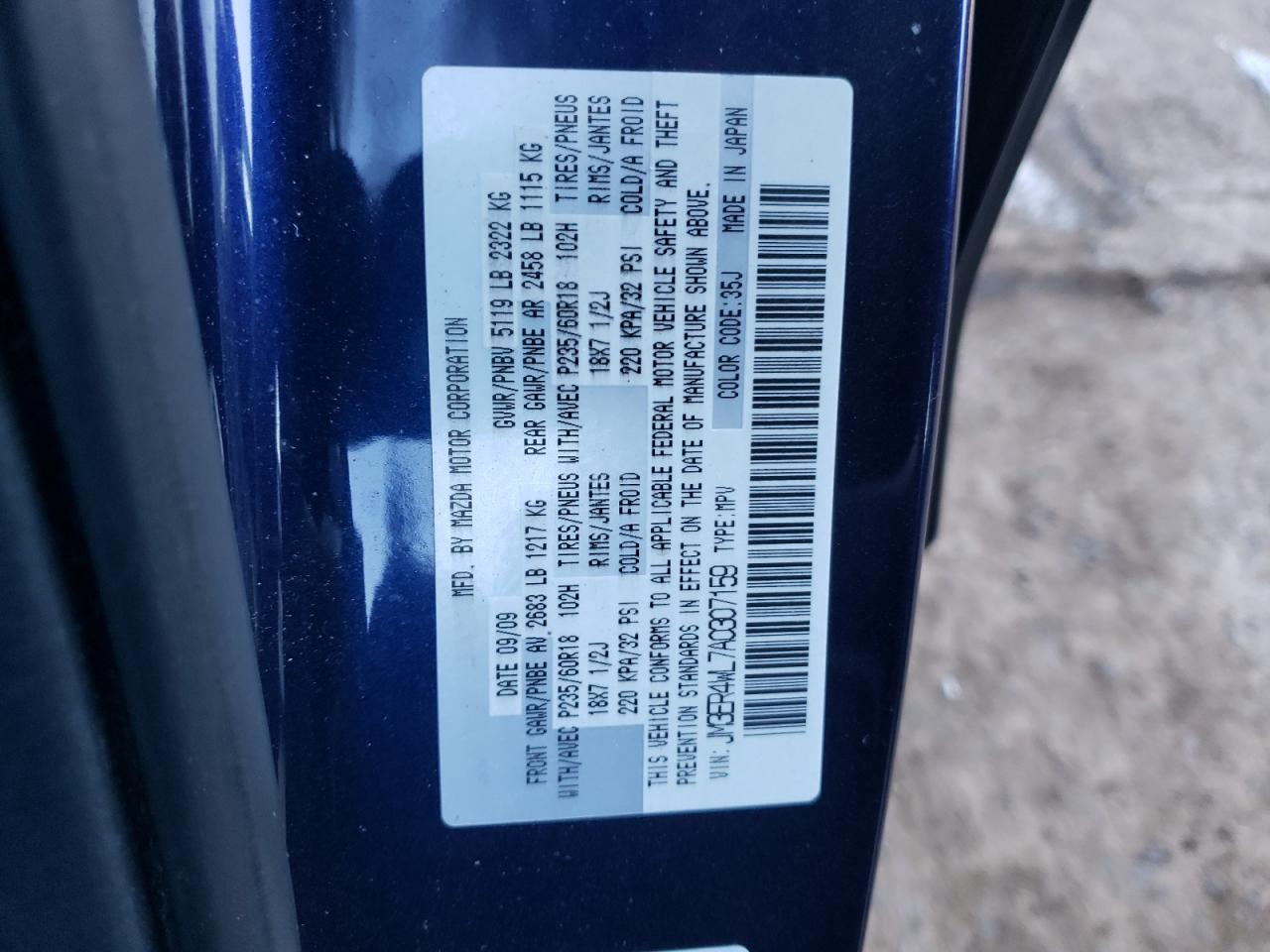 Photo 10 from auction – 2010 MAZDA CX-7 with VIN JM3ER4WL7A0307159