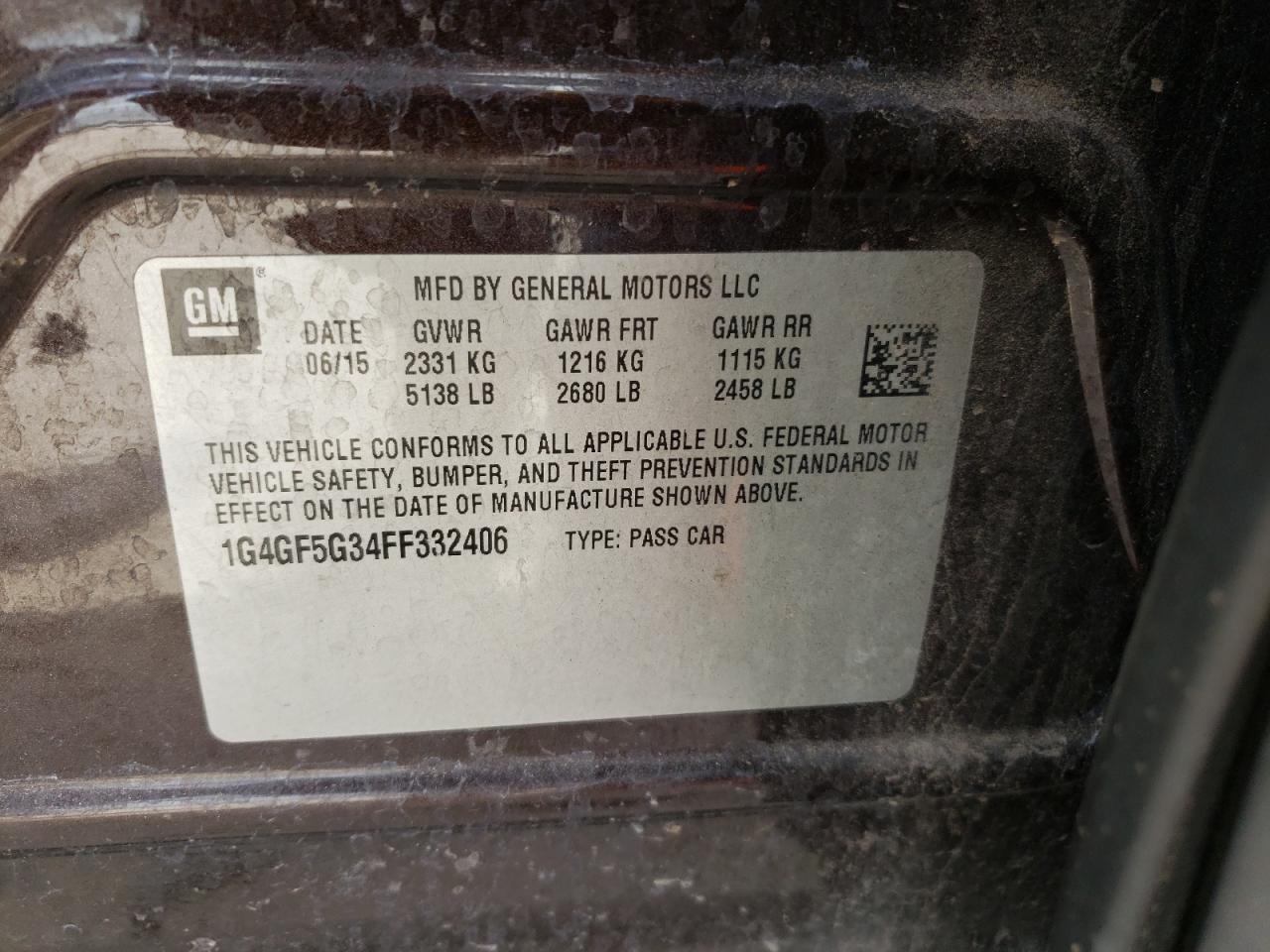 Photo 10 from auction – 2015 BUICK LACROSSE P with VIN 1G4GF5G34FF332406