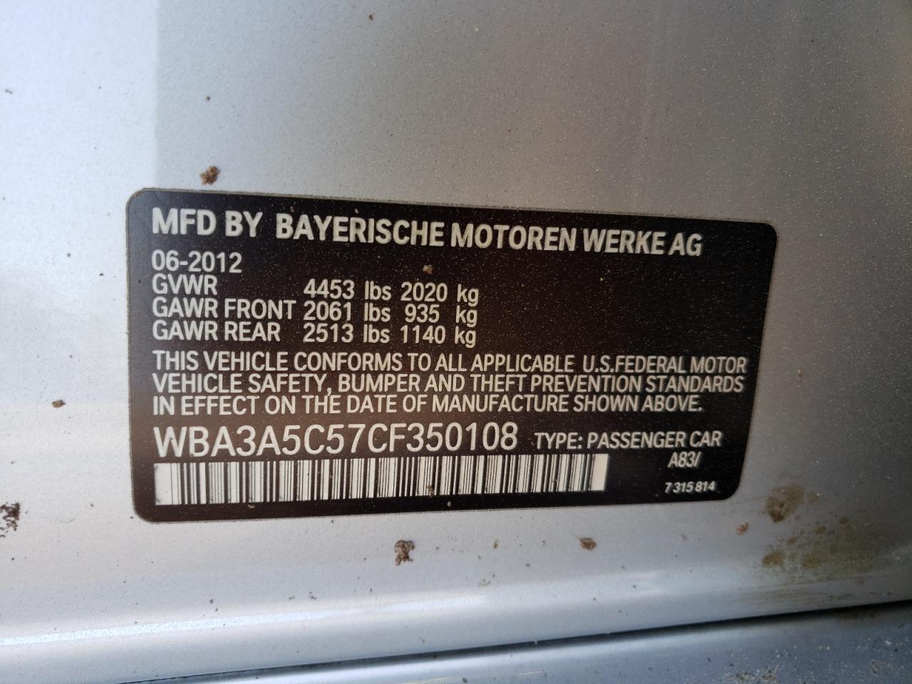 Photo 10 from auction – 2012 BMW 328 I with VIN WBA3A5C57CF350108