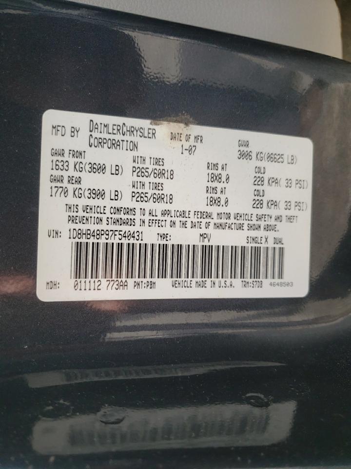 Photo 10 from auction – 2007 DODGE DURANGO SL with VIN 1D8HB48P97F540431