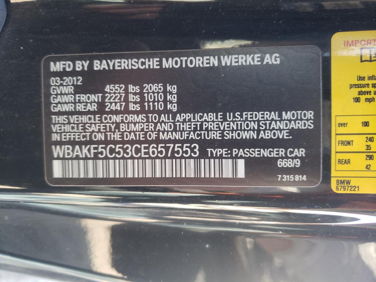 Photo 10 from auction – 2012 BMW 328 XI SUL with VIN WBAKF5C53CE657553