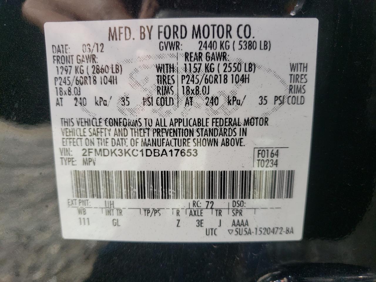 Photo 10 from auction – 2013 FORD EDGE LIMIT with VIN 2FMDK3KC1DBA17653