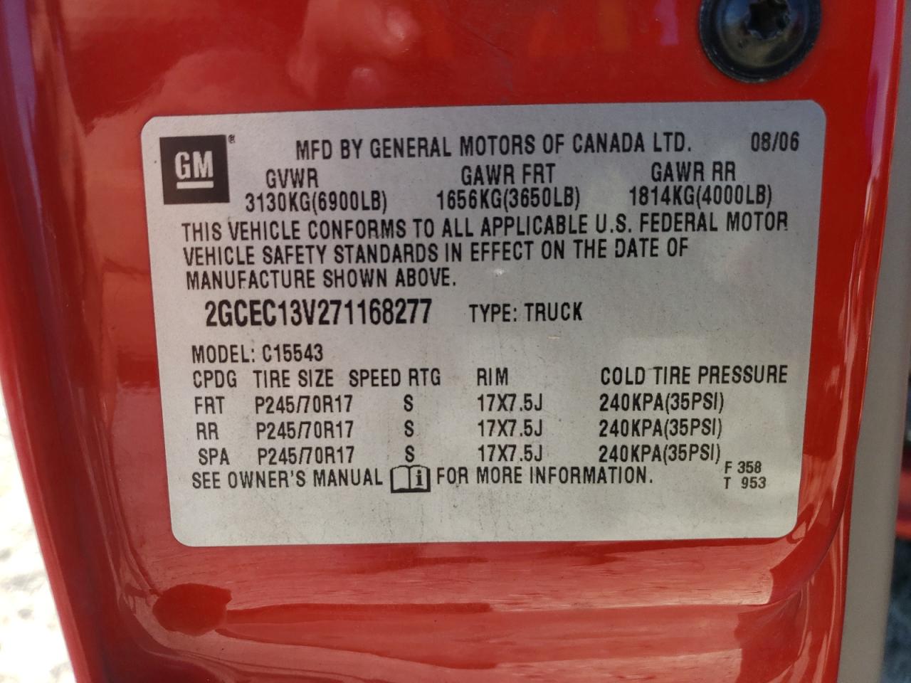 Zdjęcie 10 z aukcji – 2007 CHEVROLET SILVERADO z VIN 2GCEC13V271168277