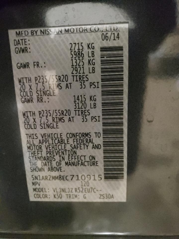 Photo 10 from auction – 2014 NISSAN PATHFINDER with VIN 5N1AR2MM8EC710915