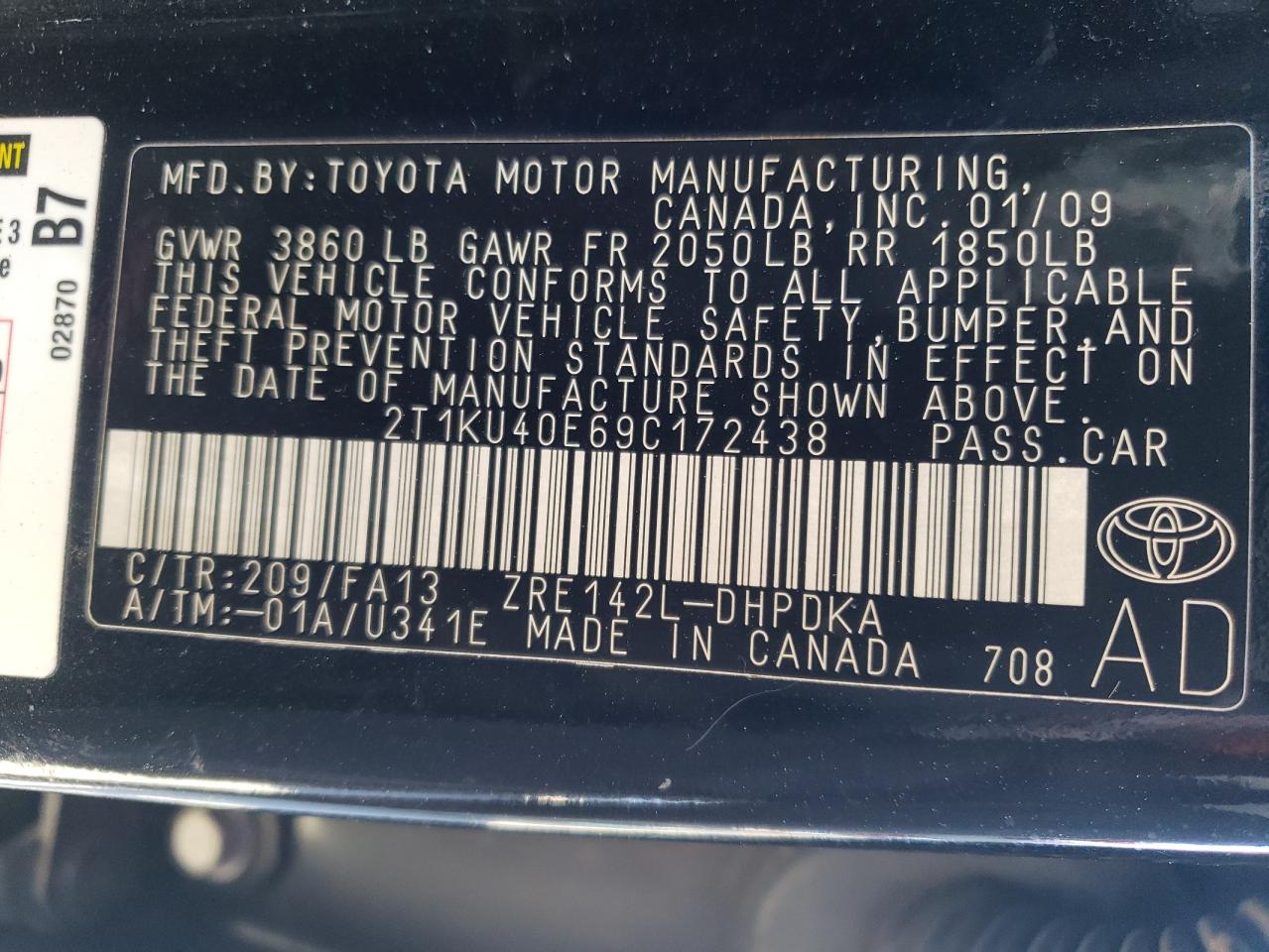 Photo 10 from auction – 2009 TOYOTA COROLLA MA with VIN 2T1KU40E69C172438