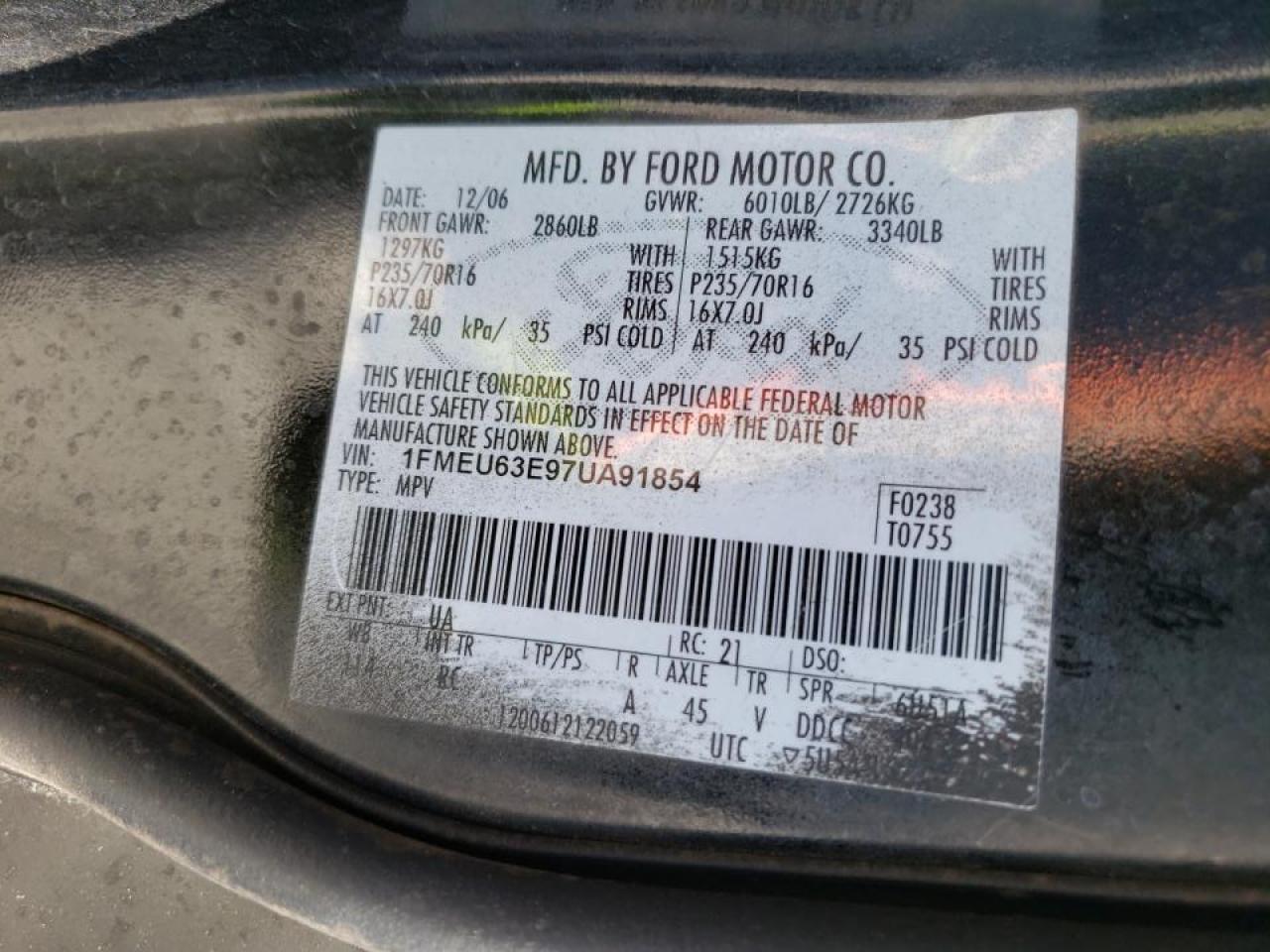 Photo 10 from auction – 2007 FORD EXPLORER X with VIN 1FMEU63E97UA91854