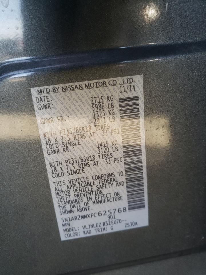 Photo 10 from auction – 2015 NISSAN PATHFINDER with VIN 5N1AR2MMXFC625768