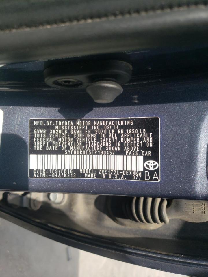 Photo 10 from auction – 2015 TOYOTA COROLLA L with VIN 5YFBURHE5FP190457