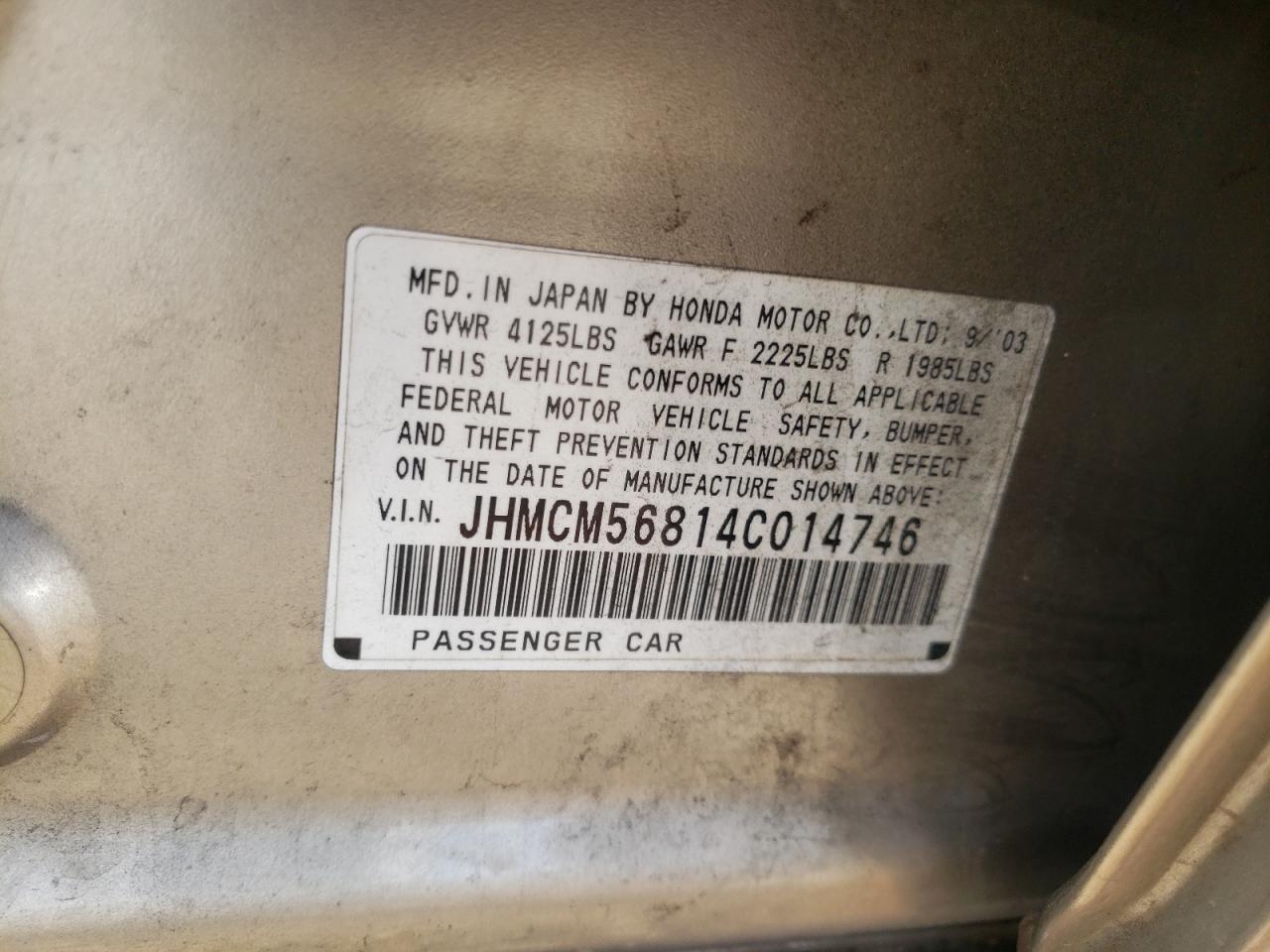 Photo 10 from auction – 2004 HONDA ACCORD EX with VIN JHMCM56814C014746